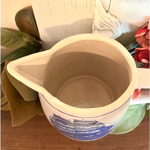 Vintage Delft Pitcher, Holland Windmill, “Wanderer”Ship, Dutch Colonial Pottery - Picture 5 of 6